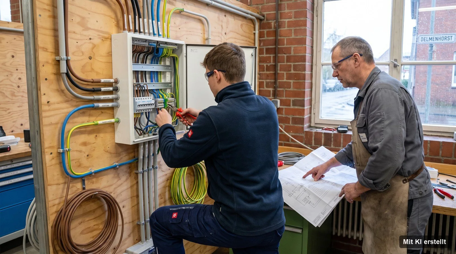 Elektroniker bei der Arbeit am Verteiler Elektroniker bei der Arbeit am Verteiler – Karriere bei Elektro Jahnke in Delmenhorst