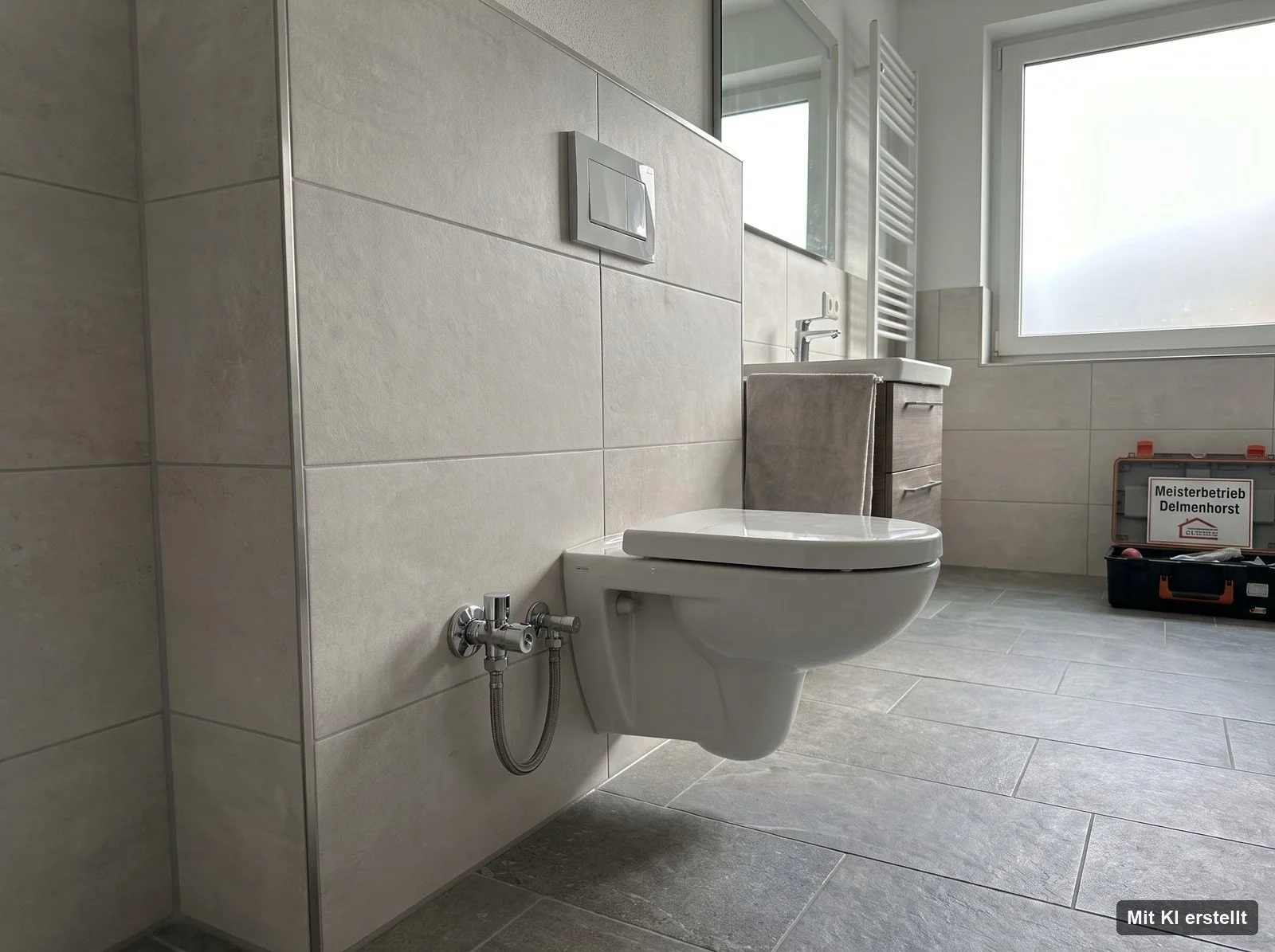 Geberit-Vorwandelement mit Wand-WC in einer Sanitärinstallation Delmenhorst Geberit-Vorwandelement mit Wand-WC in einer Sanitärinstallation Delmenhorst