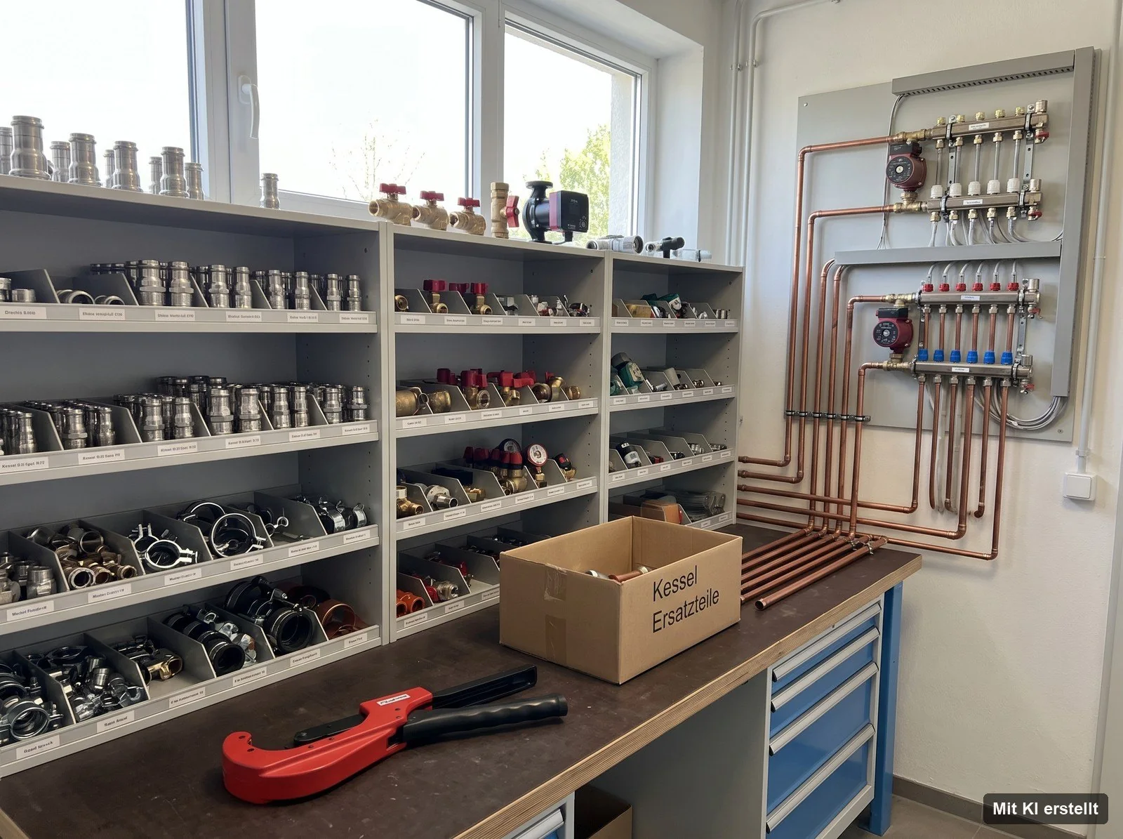 Sanitär- und Heizungsmaterial in der Werkstatt von Elektro Jahnke in Delmenhorst Sanitär- und Heizungsmaterial in der Werkstatt von Elektro Jahnke in Delmenhorst
