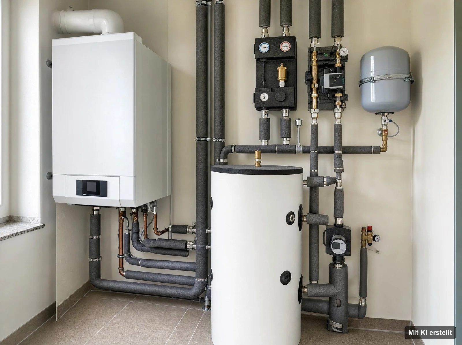 Pufferspeicher einer Wärmepumpen-Anlage in einem Hauswirtschaftsraum Delmenhorst